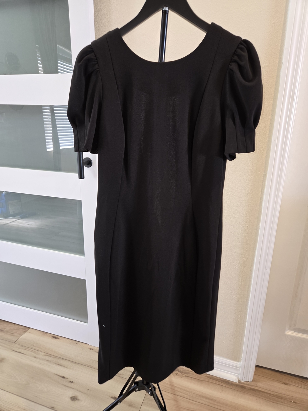 DKNY Black Midi Dress with Puff Sleeves